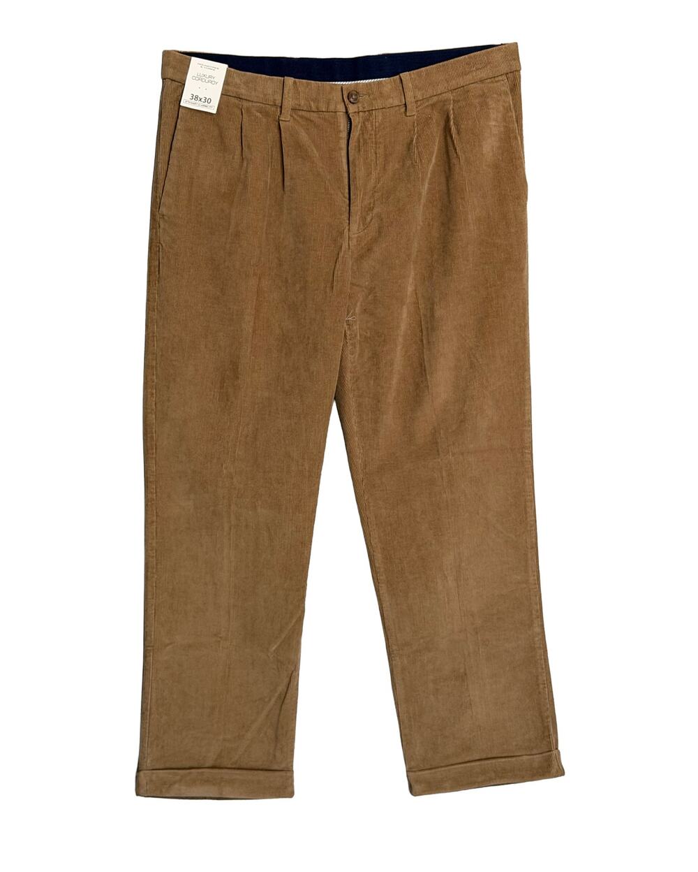 Roundtree & Yorke Pant Men's 38x30 Classic Fit Corduroy Pleated Cuffs Khaki NWT